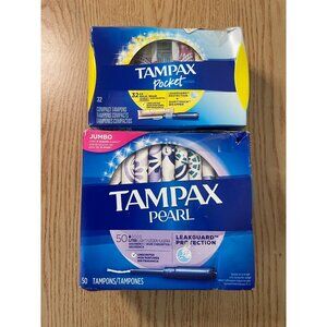 Open Box Bundle 2 Tampax Pearl & Pocket Tampons 50-52ct Lites & 32-33ct Regular